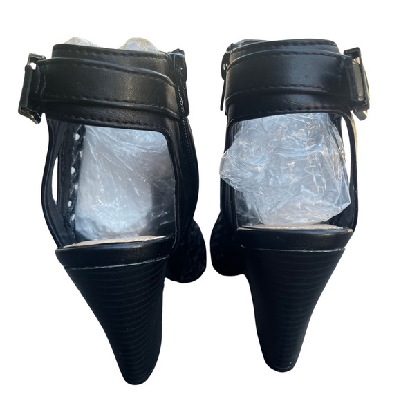 Shoe Dazzle Black Open Peep Toe Ankle Block Woven Heeled Dressy Sandal Size 7.5 - Picture 4 of 15